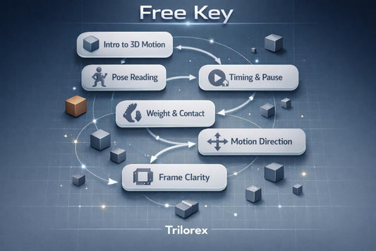 Diagram of Free Key features with interconnected elements on a dark blue background, featuring the brand 'Trilorex'.