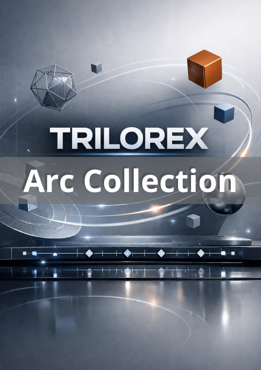 Trilorex Arc Collection with geometric shapes on a reflective surface