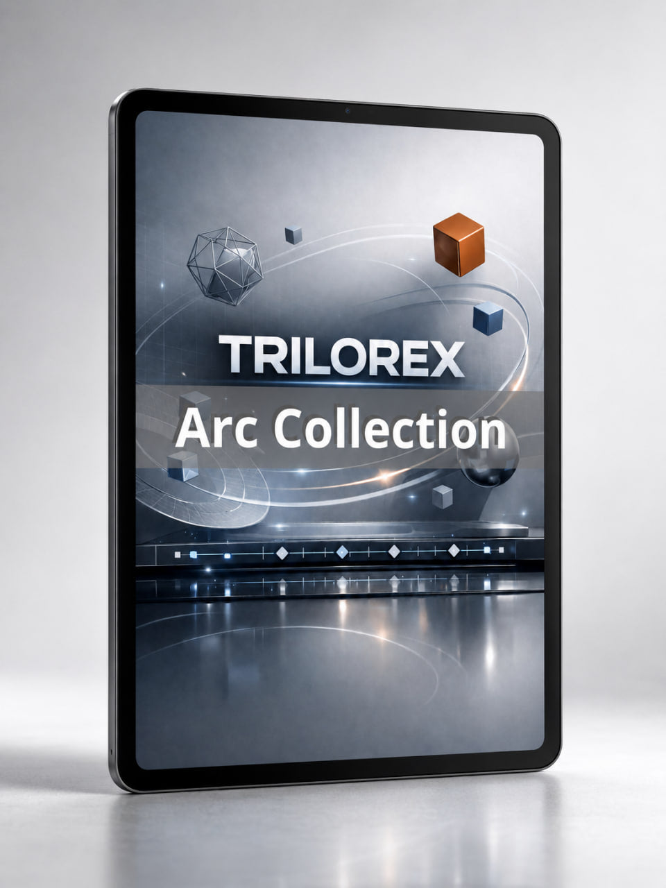 Trilorex Arc Collection software package on a reflective surface with a gray background