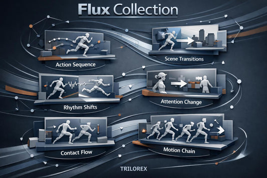 Diagram of Flux Collection with action sequence, scene transitions, and other motion elements.