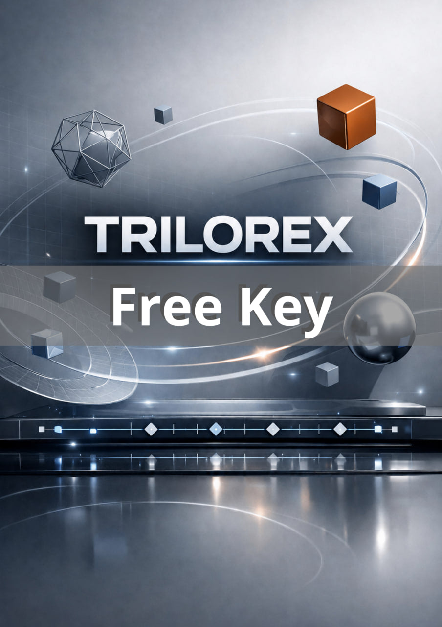 Promotional graphic for Trilorex with geometric shapes and 'Free Key' text on a gray background
