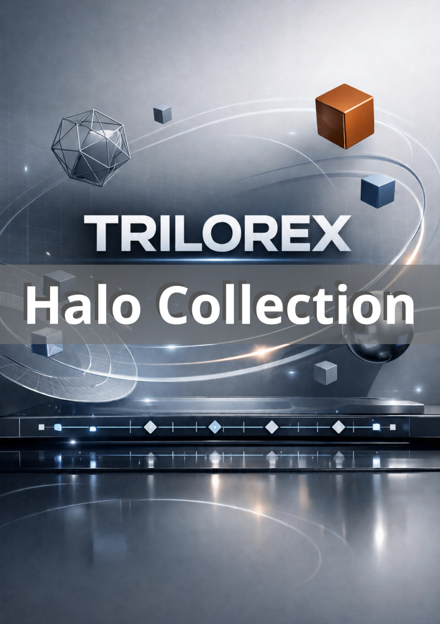 Trilorex Halo Collection with geometric shapes on a reflective surface