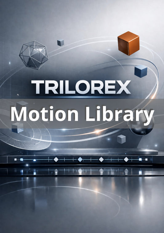 Trilorex Motion Library with geometric shapes on a reflective surface