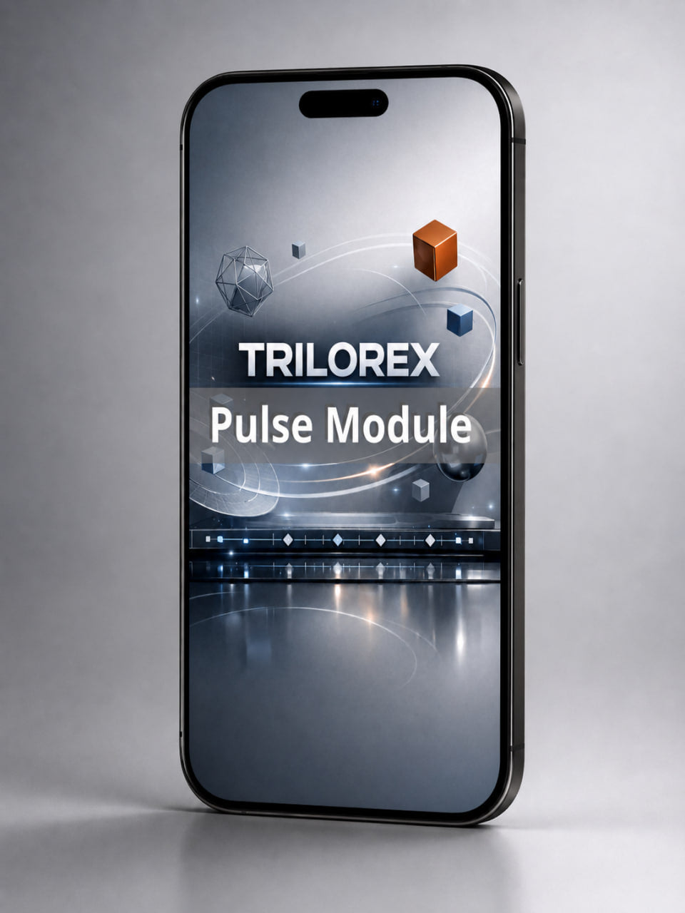 Phone displaying Trilorex Pulse Module on a gray background