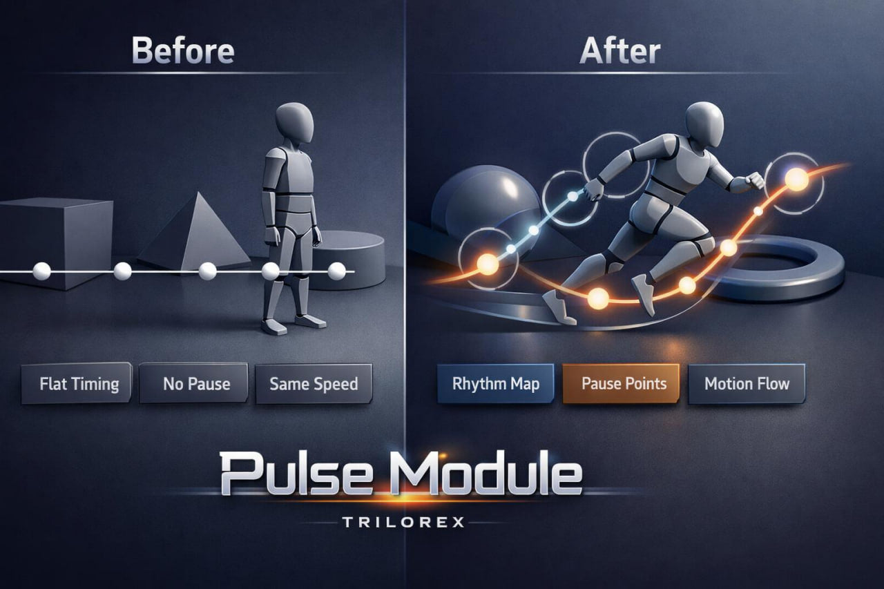 Before and after comparison of a robot with 'Pulse Module' features on a dark background.