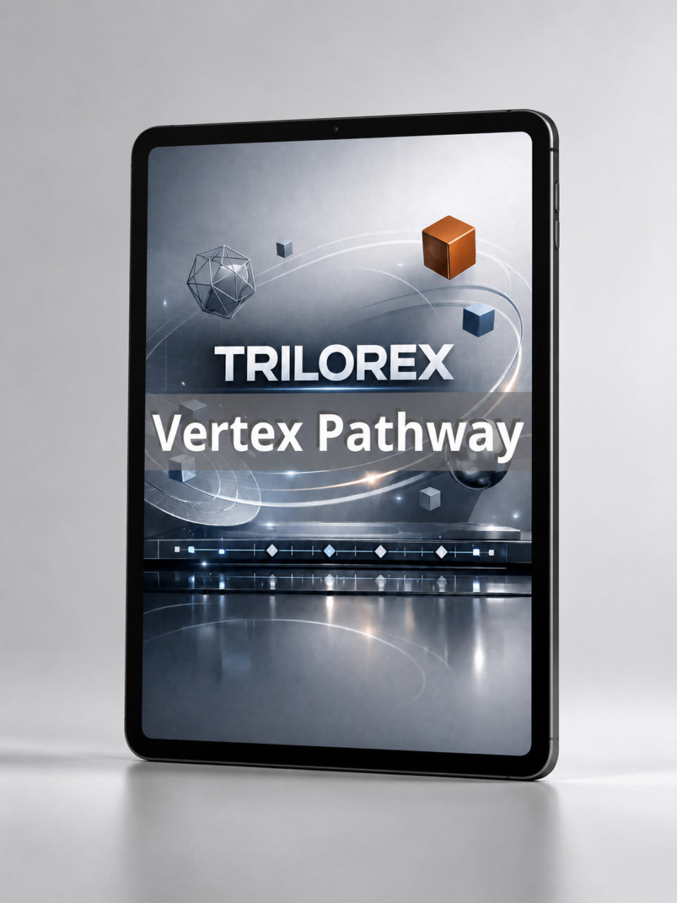 Tablet displaying the Trilorex Vertex Pathway software interface on a gray background