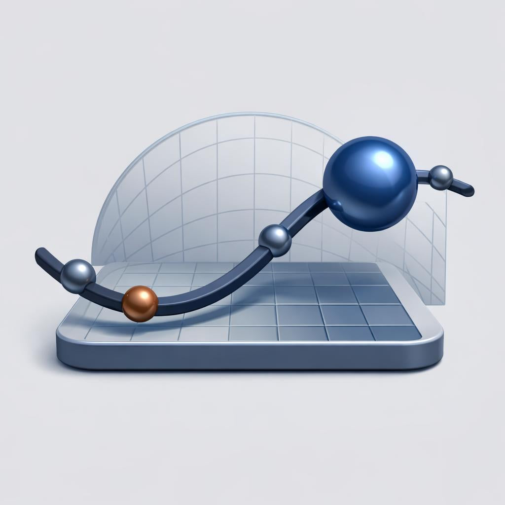 Model of a molecule with three spheres on a grid background