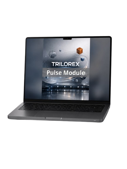 Laptop displaying the Trilorex Pulse Module on a white background